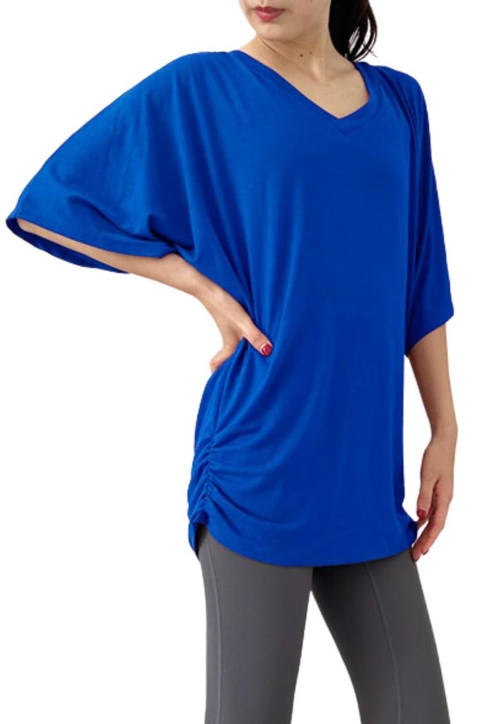 VEROMAN Yoga Loose Short Dolman Flattering Top, Fit, Sleeve, Sleeve, Fit, ppi-ssd034 (Blue, XL)
