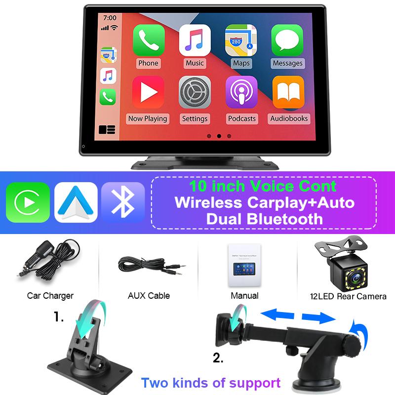 10 Inch Wireless Carplay Android Auto MP5 Portable Smart Screen Car Radio Multimedia Video Player Rear View Camera Bluetooth 5.0