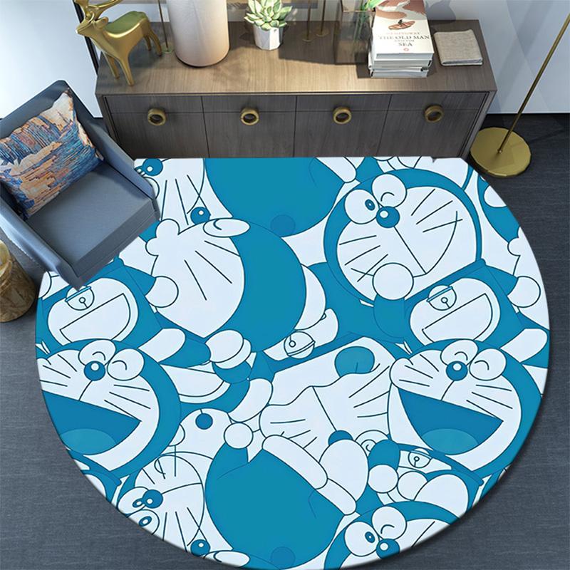 Doraemon Round Area Rug,Carpet Rug for Living Room Bedroom Sofa Playroom Decor,Non-slip Floor Mat