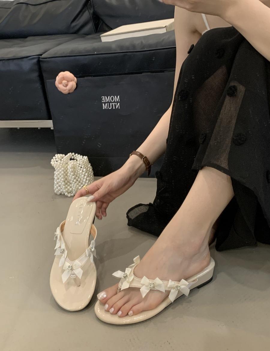 

2025 summer new fashion versatile French bow open-toed thick heel cool slippers slippers women s wear 39 абрикосовый