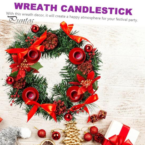 Christmas Wreath 12 Inch Reusable Artificial Pine Needle Wreath with 4 Candle Holders Christmas Wreath with Ribbon Pinecone Berries for Home
