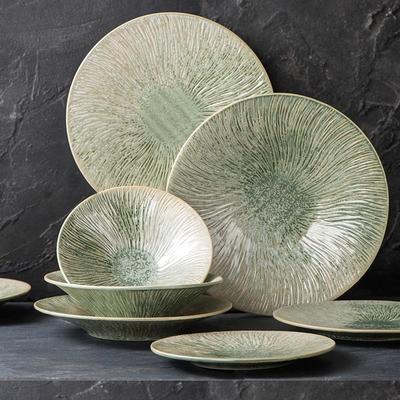 Brennofenänderungen Grüne Keramikplatte Steakteller Pastateller Salatteller Suppenschüssel Restaurant Molekularküche Spezialgeschirr