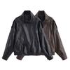 Women Autumn Fashion Imitation Leather Jacket Chic Zipper Joker Lapel Long Sleeve Jacket Outerwear