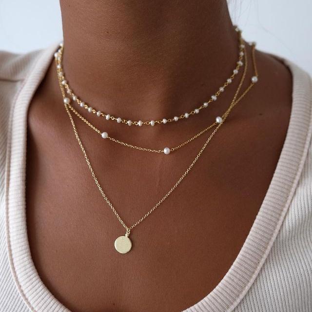 IF ME Classic Women Metal Gold Multilayer Necklace Silver Rose Pendant Necklace Dice Sun Decoration Accessories Temperament Jewelry