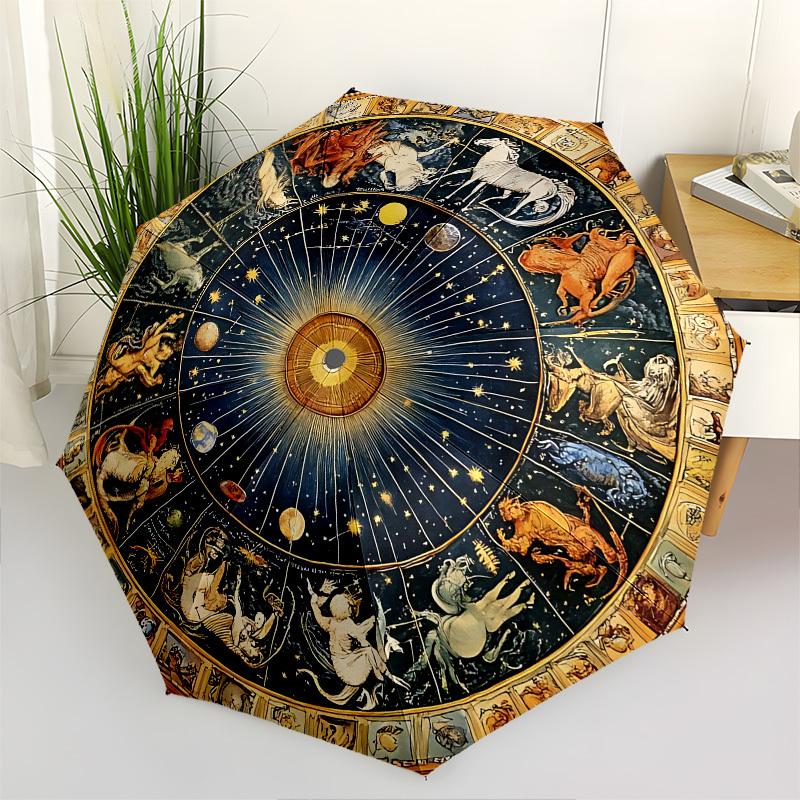 

Zodiac, Astrology Themed Automatic Opening and Closing Umbrella, Brightly Colored 8 rib Portable Umbrella, Suitable for Men and Women, A Per