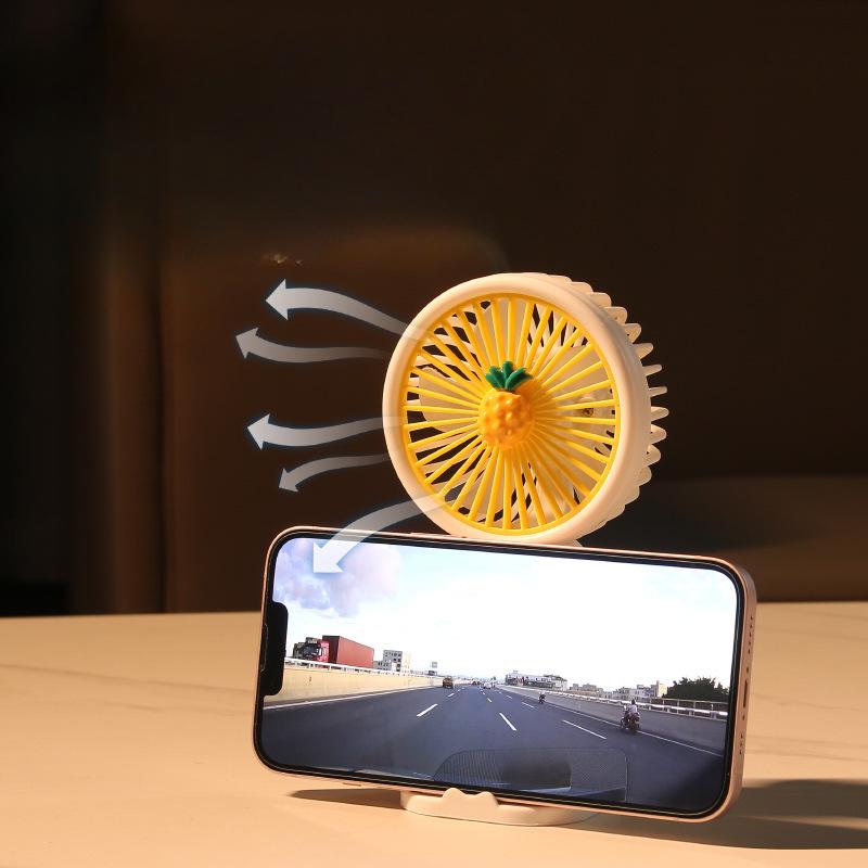 Cartoon Fruit Flower Portable Desktop Lazy Fan Mobile Phone Stand Multi Use Handheld Small Fan Student Charging Edition