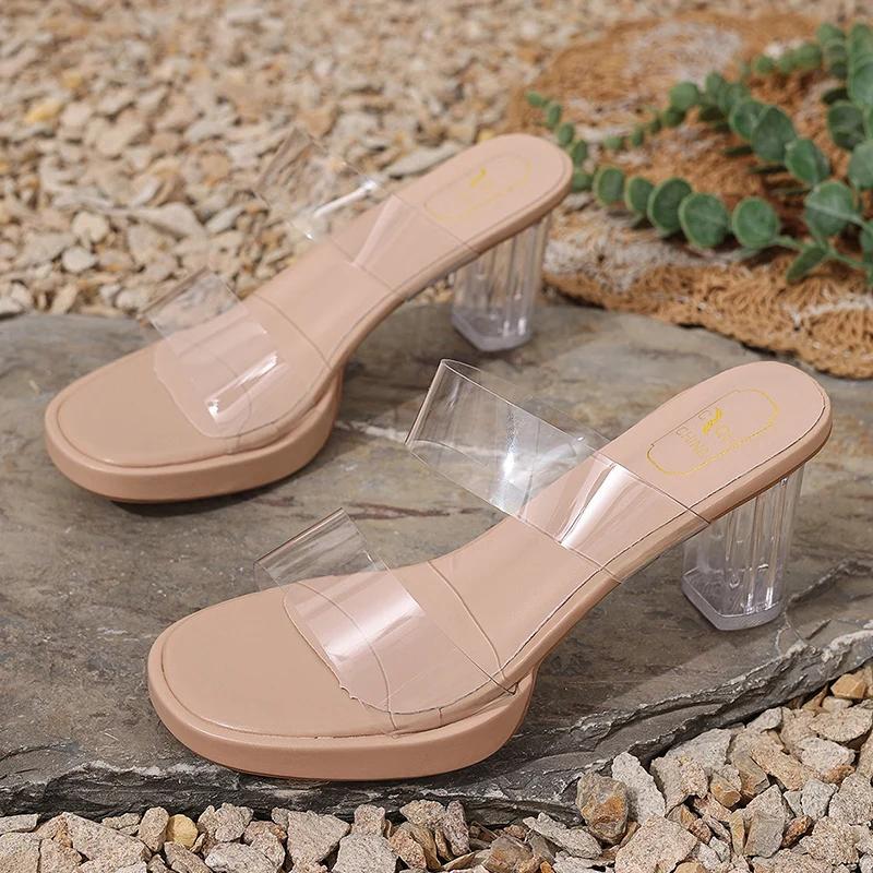 Fashion Summer Transparent High Heel Sandals for Women 2025 Elegant Thick Heels Pvc Sandals Woman Outdoor Casual Platform Sandles 42