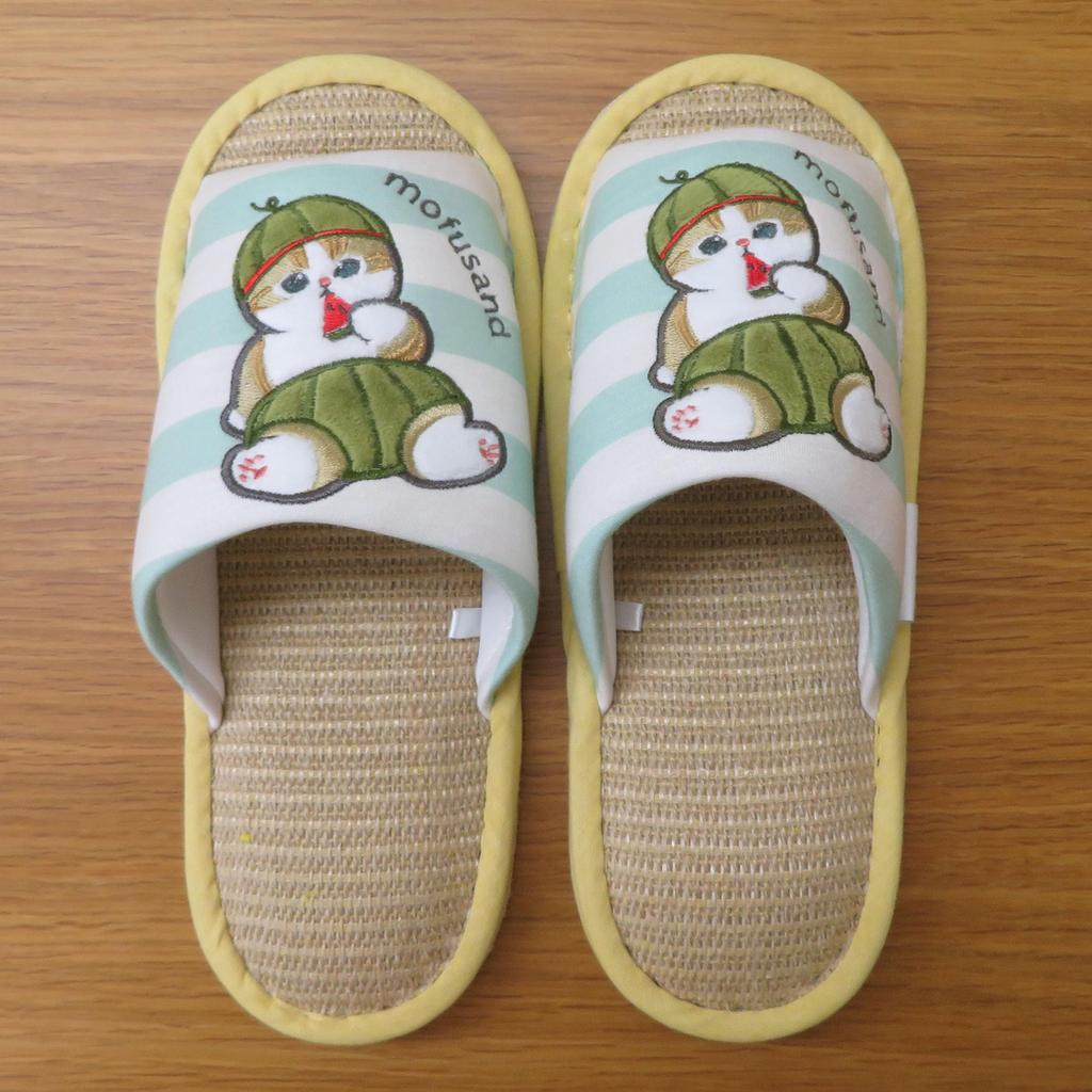 Atelier Momo and Momo Juno Cat Watermelon Open Size [mofusand] Slippers, Toe, Indoor, Gift, Green, Border, M, 23-25cm, OS43738-41