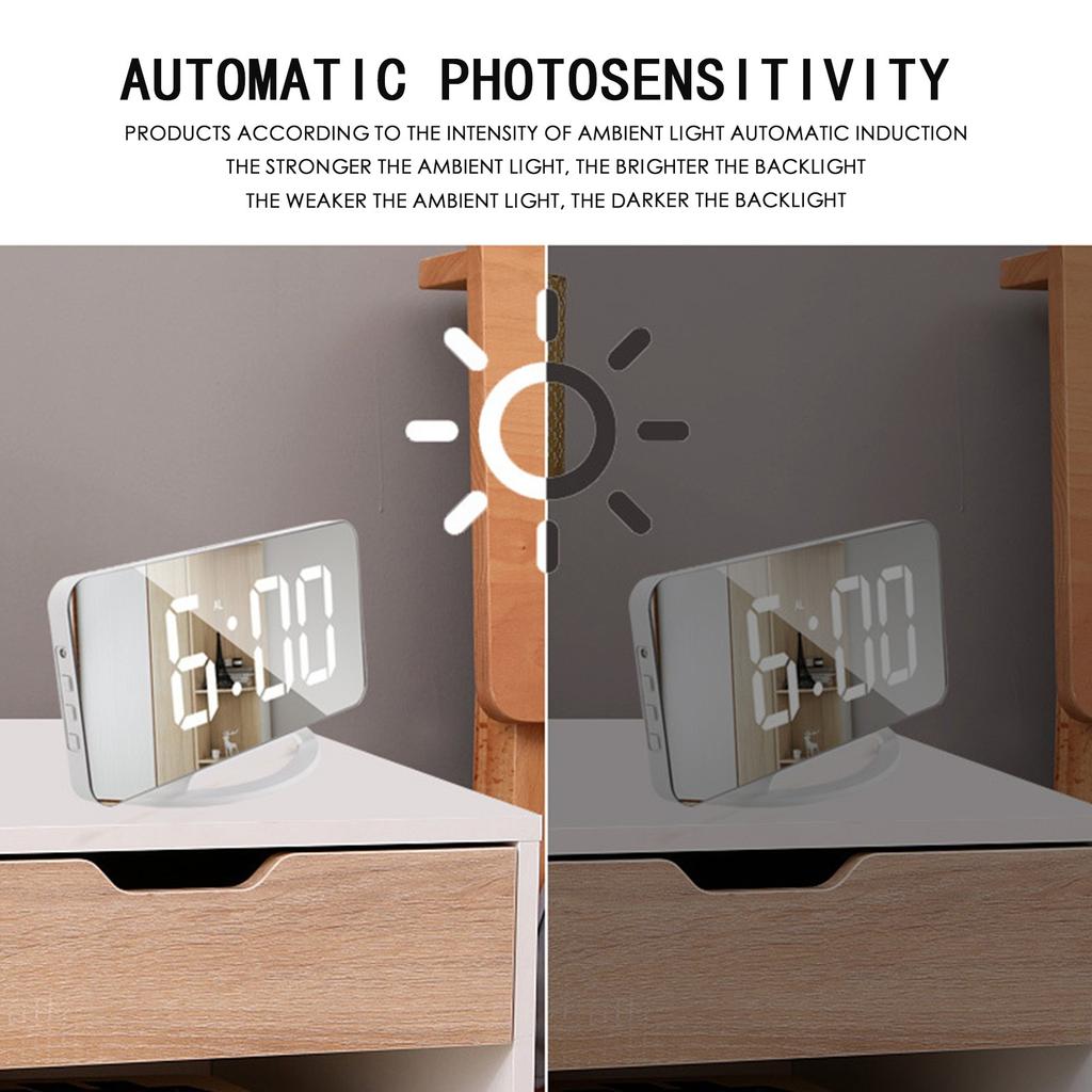 LED Multifunctional Mirror Desktop Automatic Photosensitive Electronic Clock