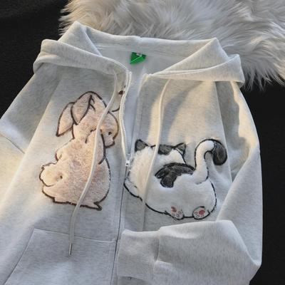 Vintage American High-End Cartoon Embroidered Loose-Fit Hooded Sweatshirt for Spring and Autumn