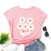 Casual Flowers Cotton T-Shirt Short Sleeve Round Neck Women 2d Print Tops