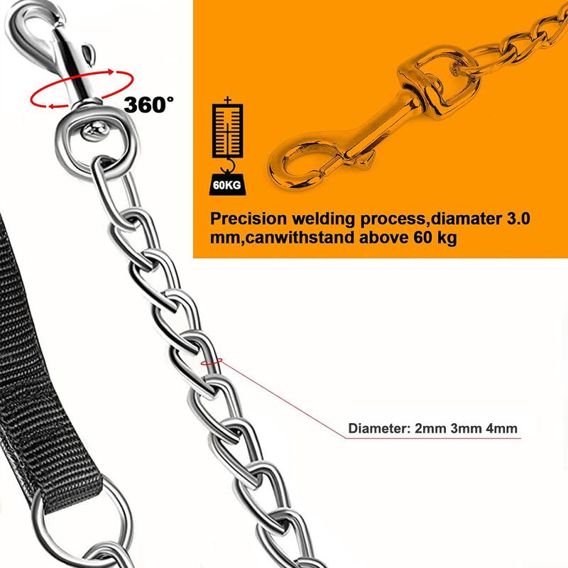 Chrome Plated Metal Chain Heavy Duty Dog Leash Chew Proof Dog Leash with Soft Handle for Large & Medium Pets Walking Training