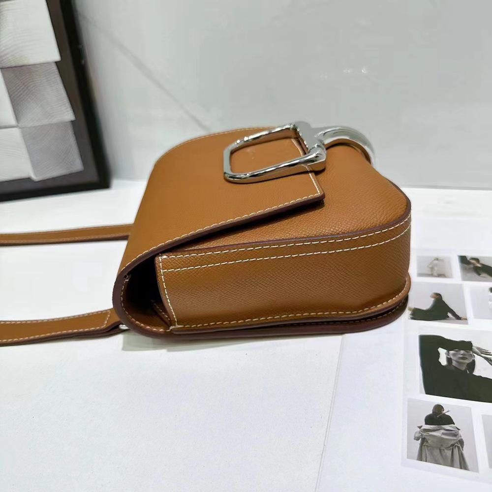 Della 2024 Palm Pattern Cowhide Messenger Bag with Silver Buckle
