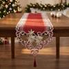 Polyester Table Scarf 40x175CM Red Festive Design with Embroidered Flowers and Hanging Tassel for Dining Table