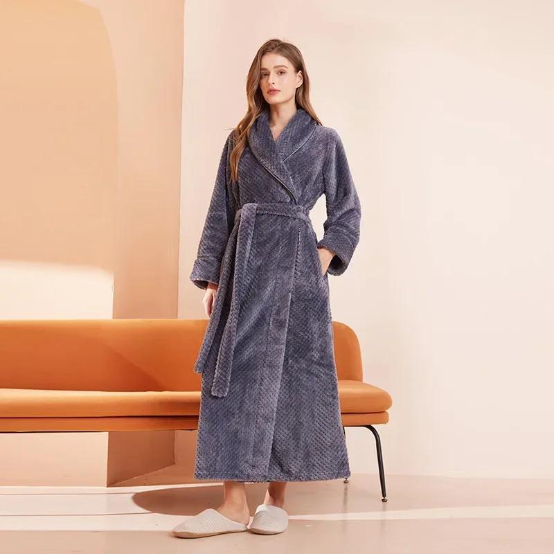 Casual Autumn and Winter New Couple Bathrobe Pajamas Trendy Men and Women Loose Thickened Long Flannel Long Pajamas