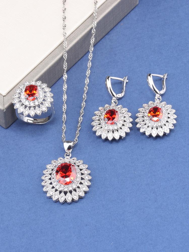 Fine Jewelry For Women Gift Wedding Dress Elegant Luxury Necklace And Clip Earrings Ring Zircon 4-Piece Flower Sets