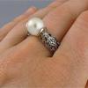 Inlaid With Delicate Synthetic Pearl Women'S Ring, Retro-Style Jewelry Plated With 14K Gold