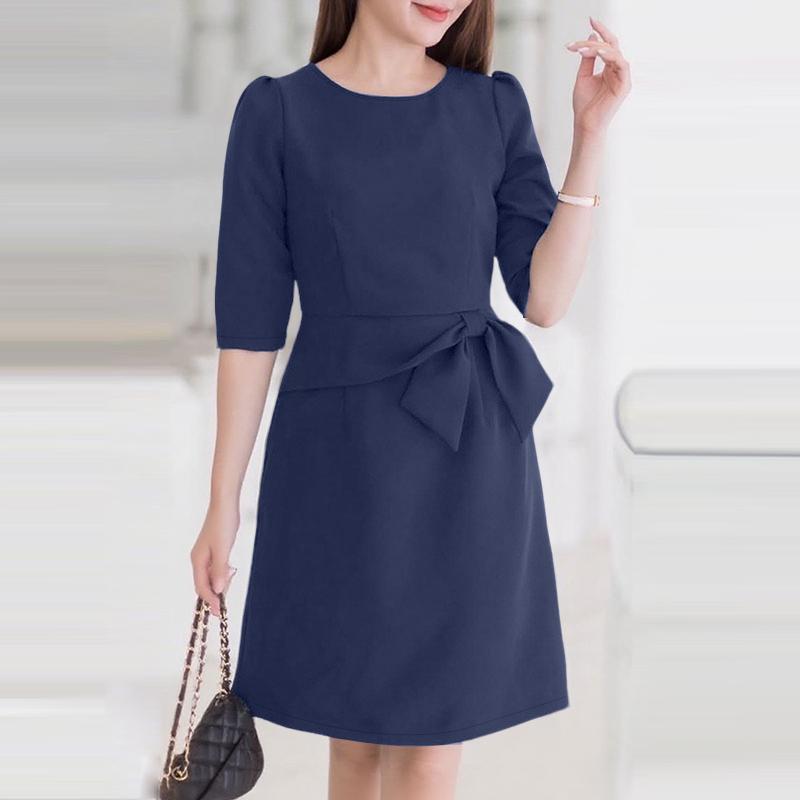 

ZANZEA Женское повседневное летнее платье с круглым вырезом и рукавом до локтя S темно-синий