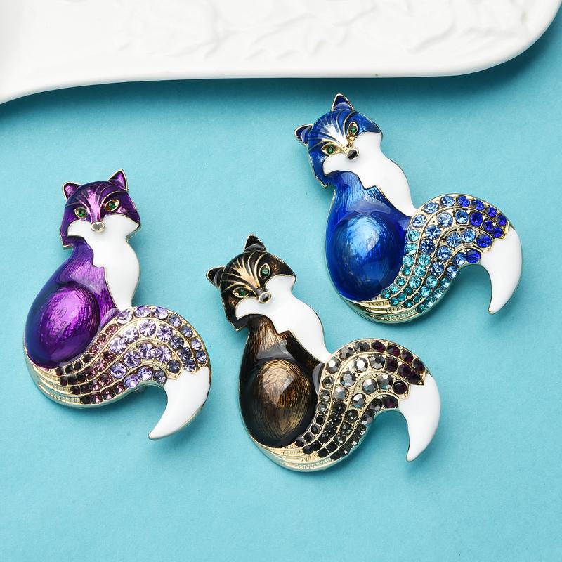 1Pc Rhinestone Enamel Fox Brooches For Women Animal Party Causal Brooch Pins Gifts
