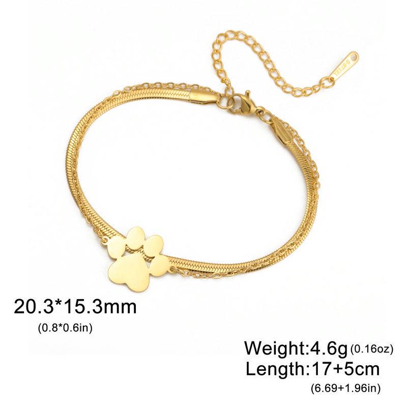 Stainless Steel Paw Print Heart Double-Layer Adjustable Bracelet