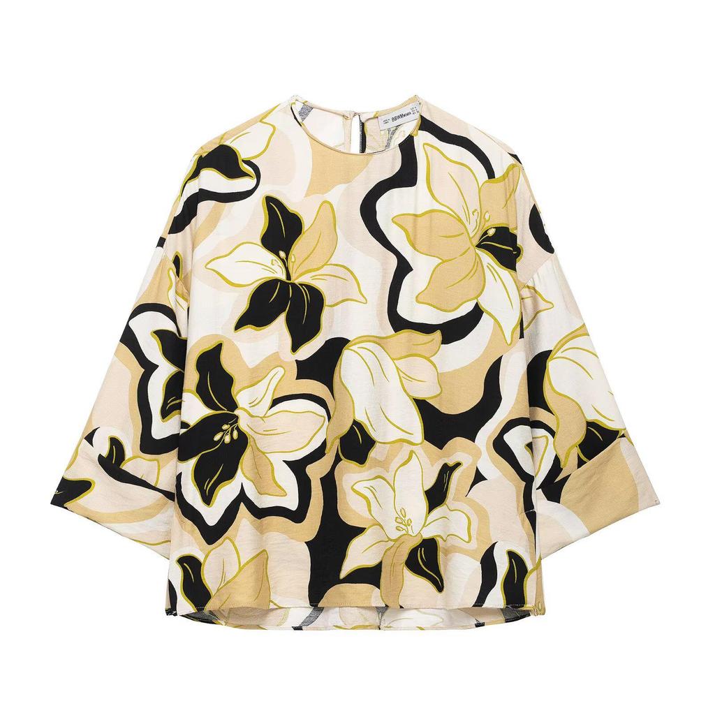 2025 Summer Retro European-American Hawaiian Print Long Sleeve Beach Shirt & Wide Leg Pants Set