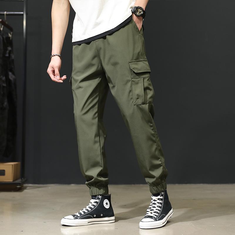 Pants Men's Summer Thin Overalls Sports Ice Silk Men's Pants Straight Loose Large Size Nine-Point Pants Men's Leggings