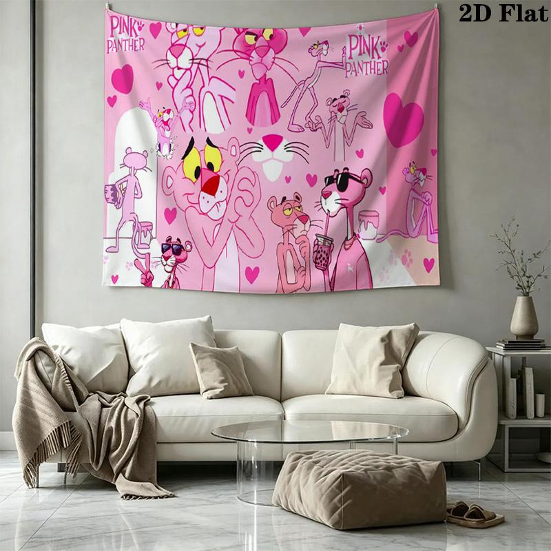 Pink Panther Wall Tapestry Aesthetic Wall Hanging Printed Fabric Blanket Decorative Tapestries for Bedroom Living Room Home Decor