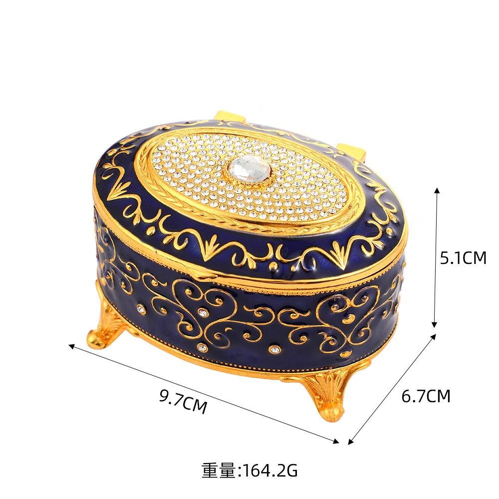 European Light Luxury Retro Jewelry Box Diamond-encrusted Oval Jewelry Box Zinc Alloy Fashion Exquisite Jewelry Storage Box