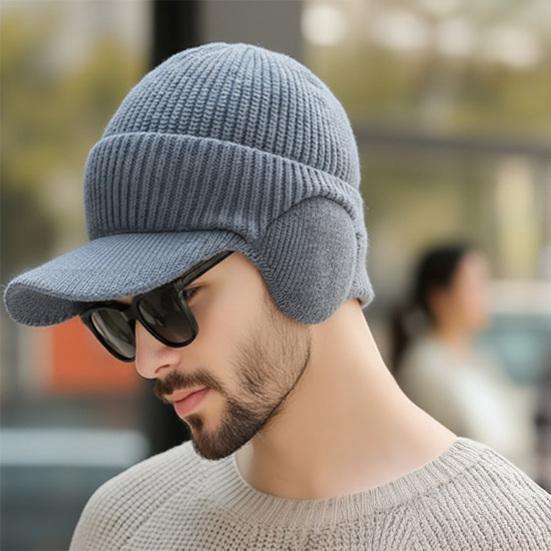 Strickmütze mit Ohrenklappen Einfarbig Stretch-Passform Warm Atmungsaktiv Strickstoff