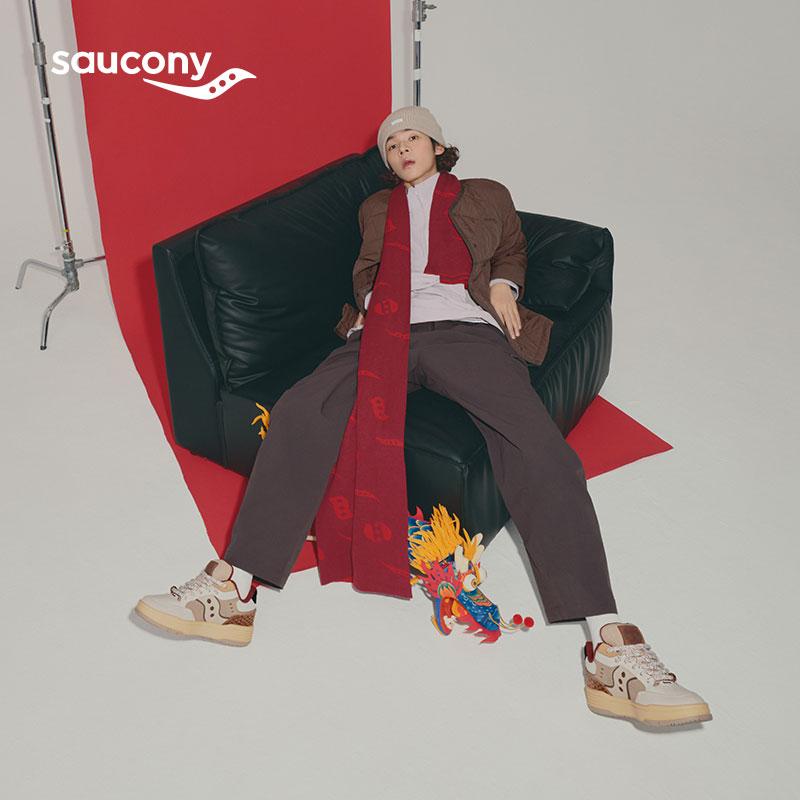 Saucony Cny Retro Lace-Up Leather Non-Slip Wear-Resistant Breathable Low-Top Running Shoes Unisex Running Shoes Beige Brown S79045-11