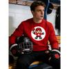 Hockey Print Crew Neck Sweatshirt Wrinkle Resistant Easy Care Outdoor Casual Top