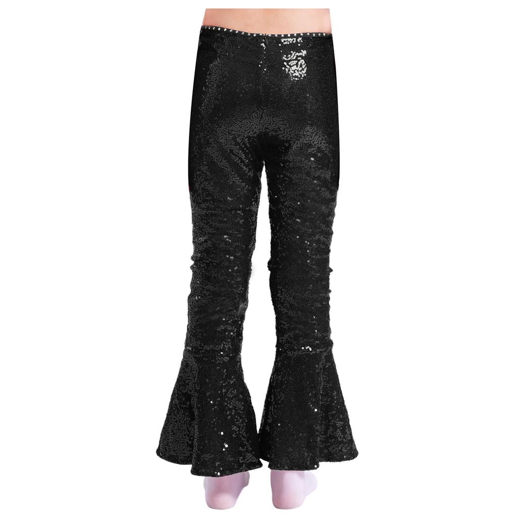 Dívčí taneční kalhoty třpytivé zdobené kamínky flitry zip rozšířený lem soutěžní kalhoty