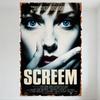 Scream Vintage Grunge Horror Movie Metal Tin Sign with Woman Close-Up, Distressed Black Background, Suspenseful Aesthetic Decor