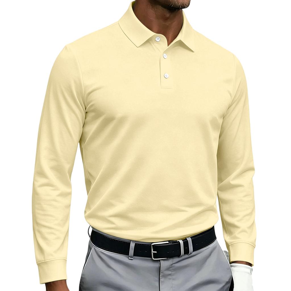 Men's Quick Dry Breathable Golf Polo Shirt Long Sleeve Button Collar Athletic Casual Shirt Sportswear