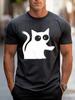 Unisex Black Crew Neck Tee Cute White Big Eyes Cat Print Oversized Short Sleeve Unisexs Summer Streetwear Casual Daily Basic Wear Top