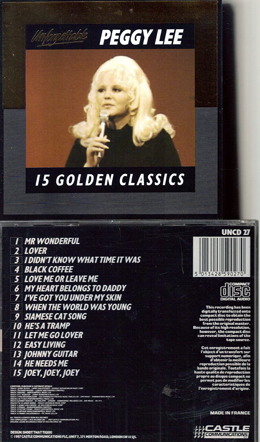 

CD PEGGY LEE - 15 GOLDEN CLASSICS / PEGGY LEE France Jazz Used