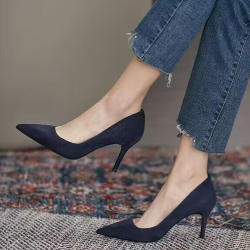 Fashion Pointy Suede High Heels Spring New Style Pointy Shallow Mouth Set Foot Anti-slip Wear-resistant Fine Heel Shoes