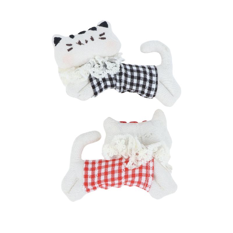 Soft Plaid Fabric Stuffed Kitten Ornament Cute Plush Cat Patch DIY Handmade Accessory for Scrapbooking Clothes Bag Decor