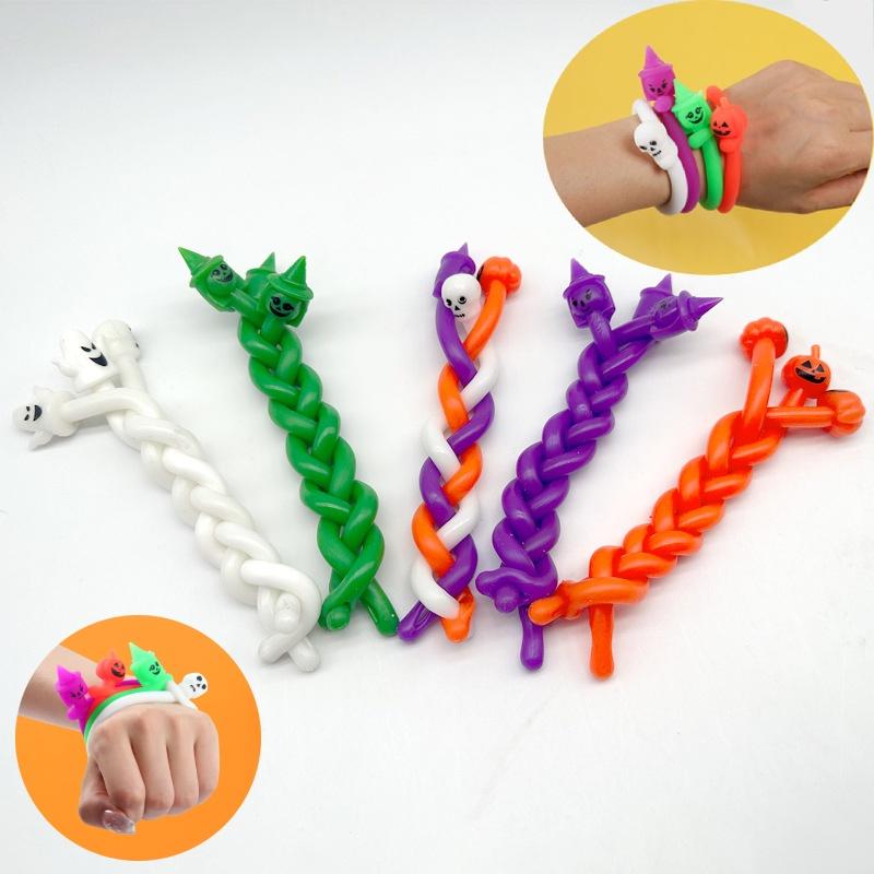 Cross-border Best-selling Halloween Wacky Tpr Soft Rubber Stress Relief Noodle Hand Bracelet Elastic Rope Toy Witch Purple 10.5g