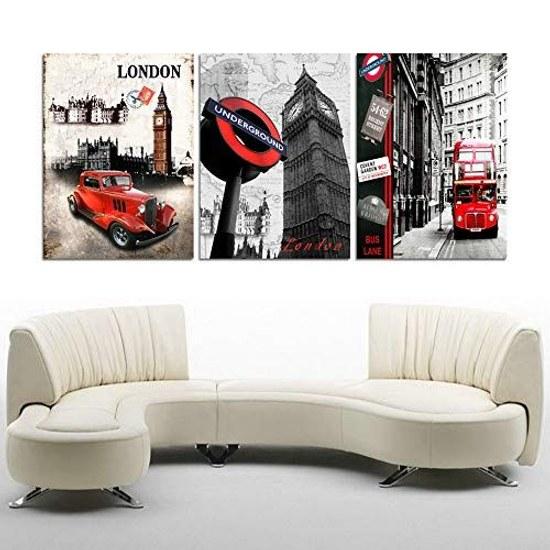 CyiohArt - 3-teiliges Kunstpanel Retro Stadtstraßen wandmontiert Stadtlandschaft Fotografie Gemälde Poster Leinwand kompletter Holzrahmen Heimzimmer Dekoration.