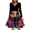Women's Casual Fashion V Neck Long Sleeve Printed Vintage Long Dress