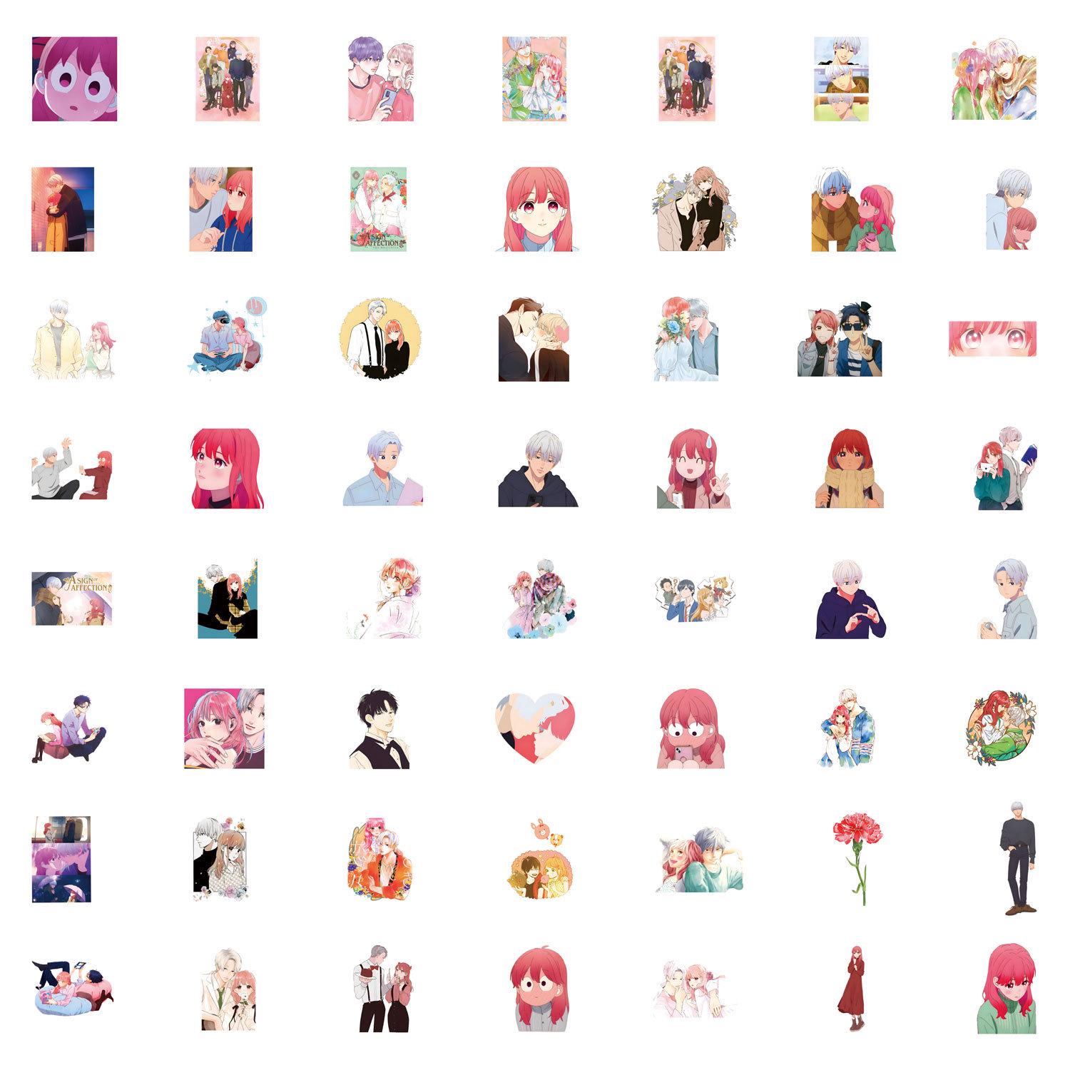 

55 Cartoon Touching Fingertips Love Stickers: Waterproof Decoration for Journals, Water Bottles, Laptops