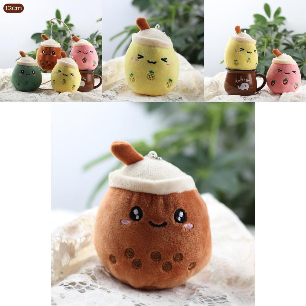 Adorable Plush Apple Fruit Milk Tea Cup Keychain Soft Short Plush Toy Gift