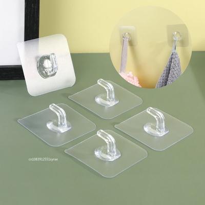 1-40pcs Transparent Self Adhesive Hooks Heavy Duty Rack Wall-mounted Hooks Key Storage Hanger Kitchen Bathroom Organizer Rack