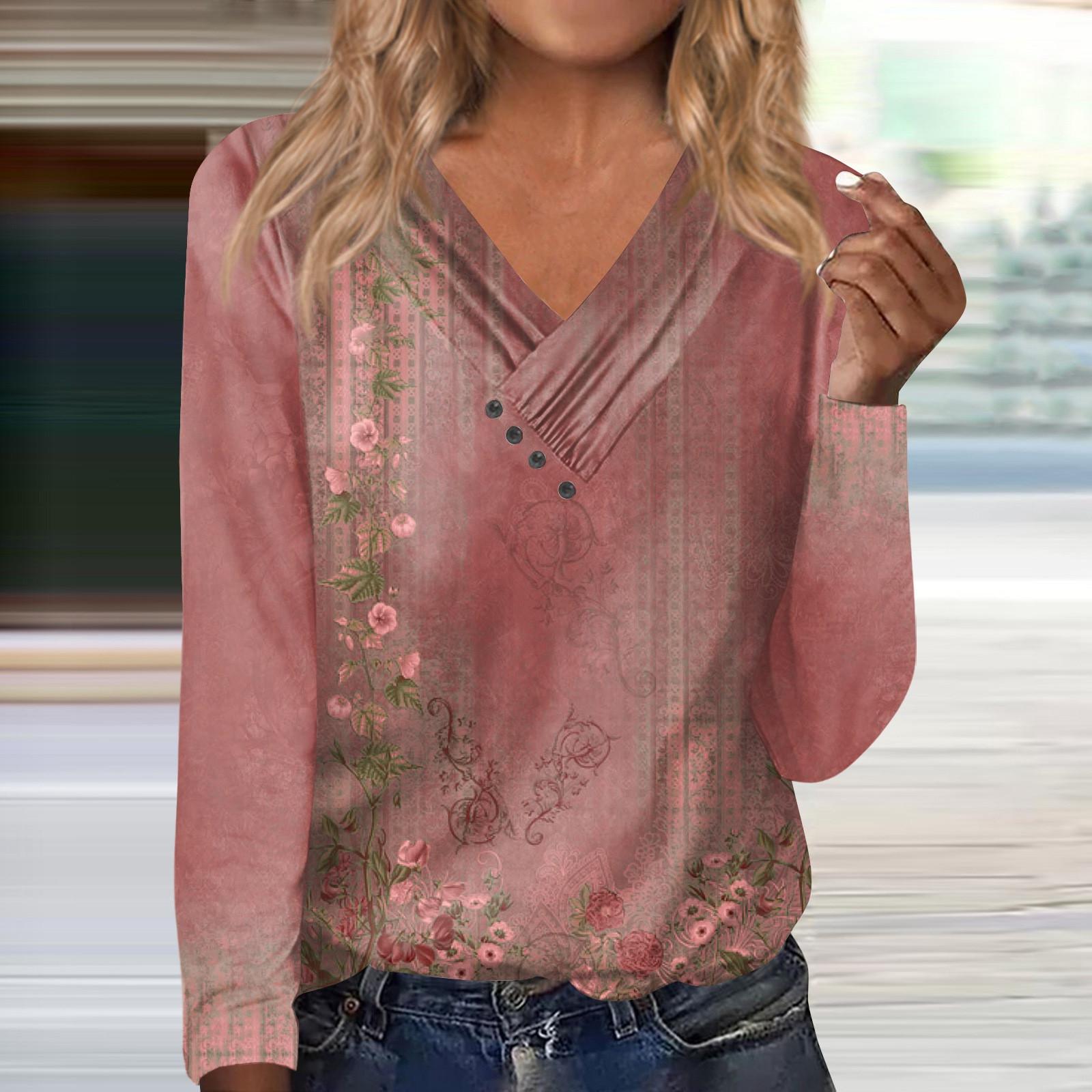 

Женские рубашки, нарядные повседневные сексуальные модные плиссированные футболки с v-образным вырезом, модная одежда на пуговицах, туники, футболки, пуловеры L красный