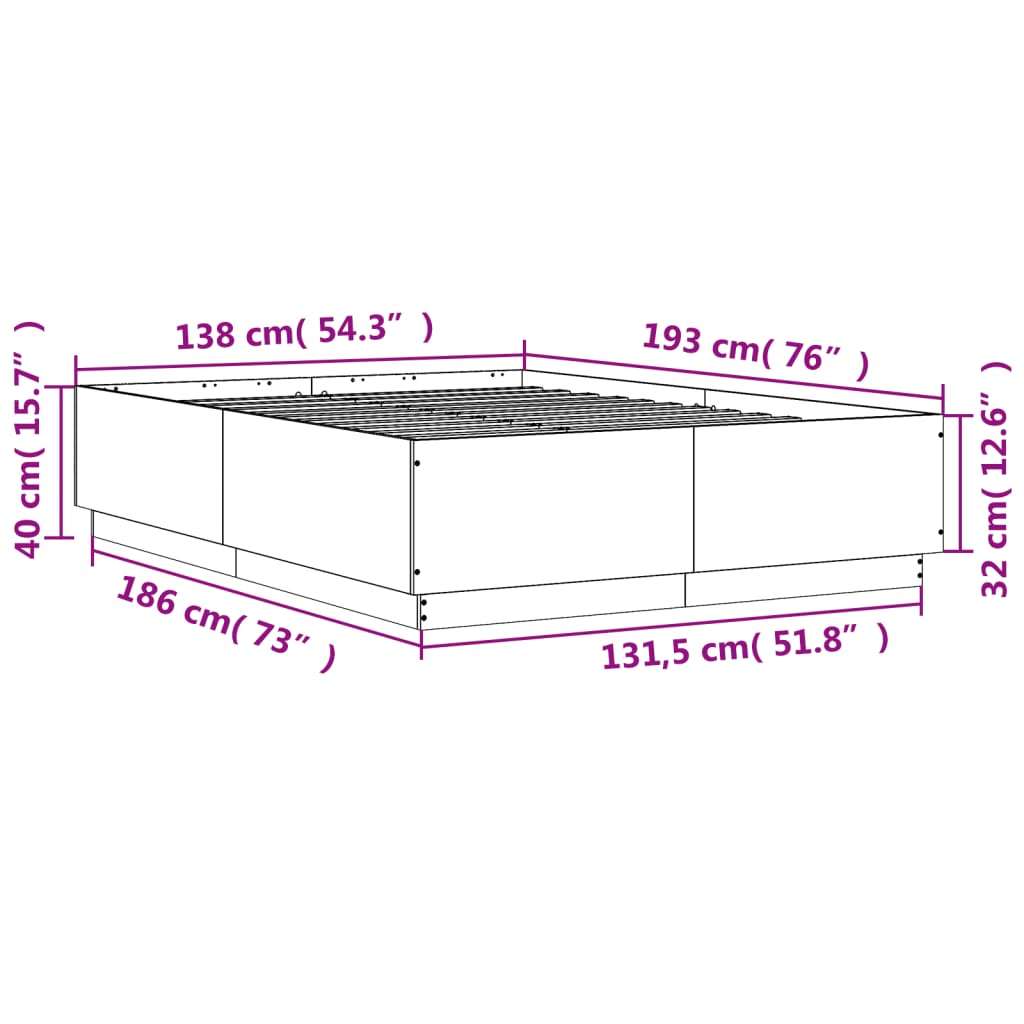 Bed Frame Black 135x190 cm Engineered Wood