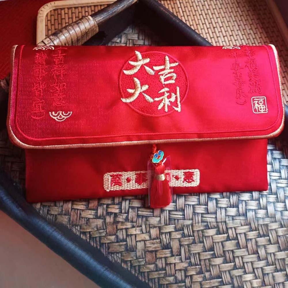Portefeuille Rouge Traditionnel du Nouvel An Chinois Fermeture Magnétique Polyester Sac à Argent pour Enfants Épaissi Hongbao Dieu de la Richesse Pochette Rouge