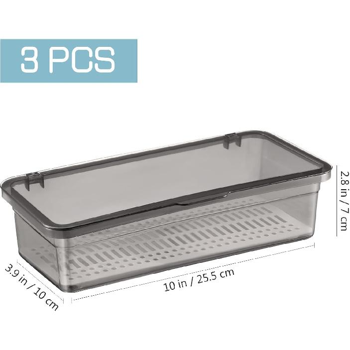 Flatware Trays with Lid 3 Pcs Cutlery Chopsticks Organizer Drain rack for Kitchen Drawer, Silverware Holder Storage Box with Cover, Utensil Drawer