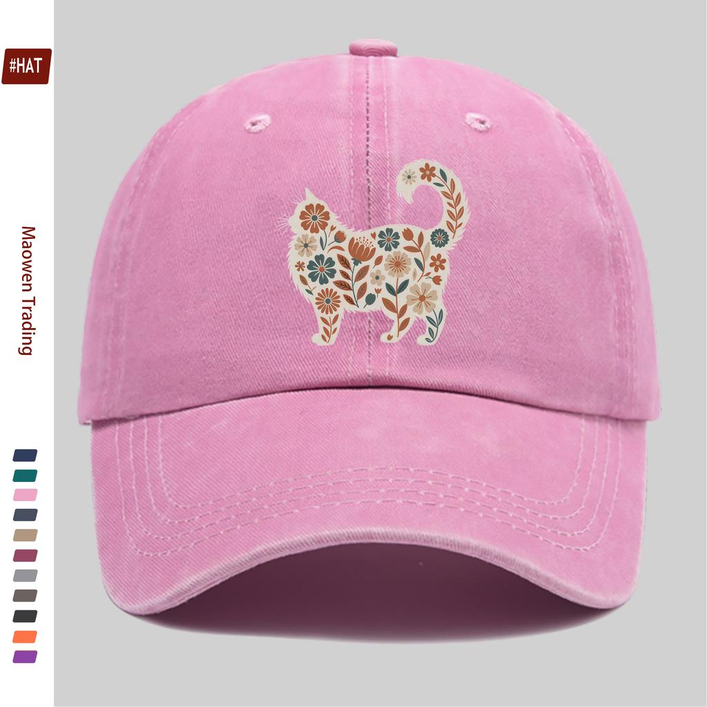 pc Vintage Cat Face Printed Baseball Cap with Floral Pattern Design Sun Hat MultiColor Optional Party Decor Hat Home Leisure