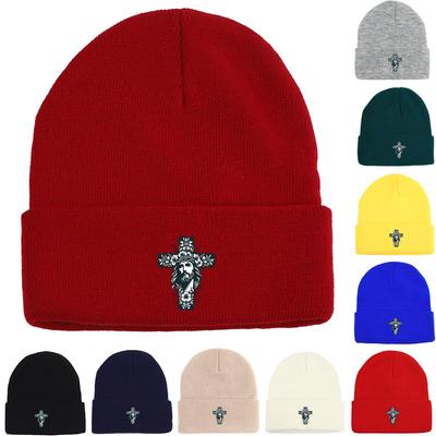 Cross Jesus Winter Knitted Hat Beanie, Skullies Beanies Slouchy Warm Solid Color Pompom Beanies Knit Cap Beanie